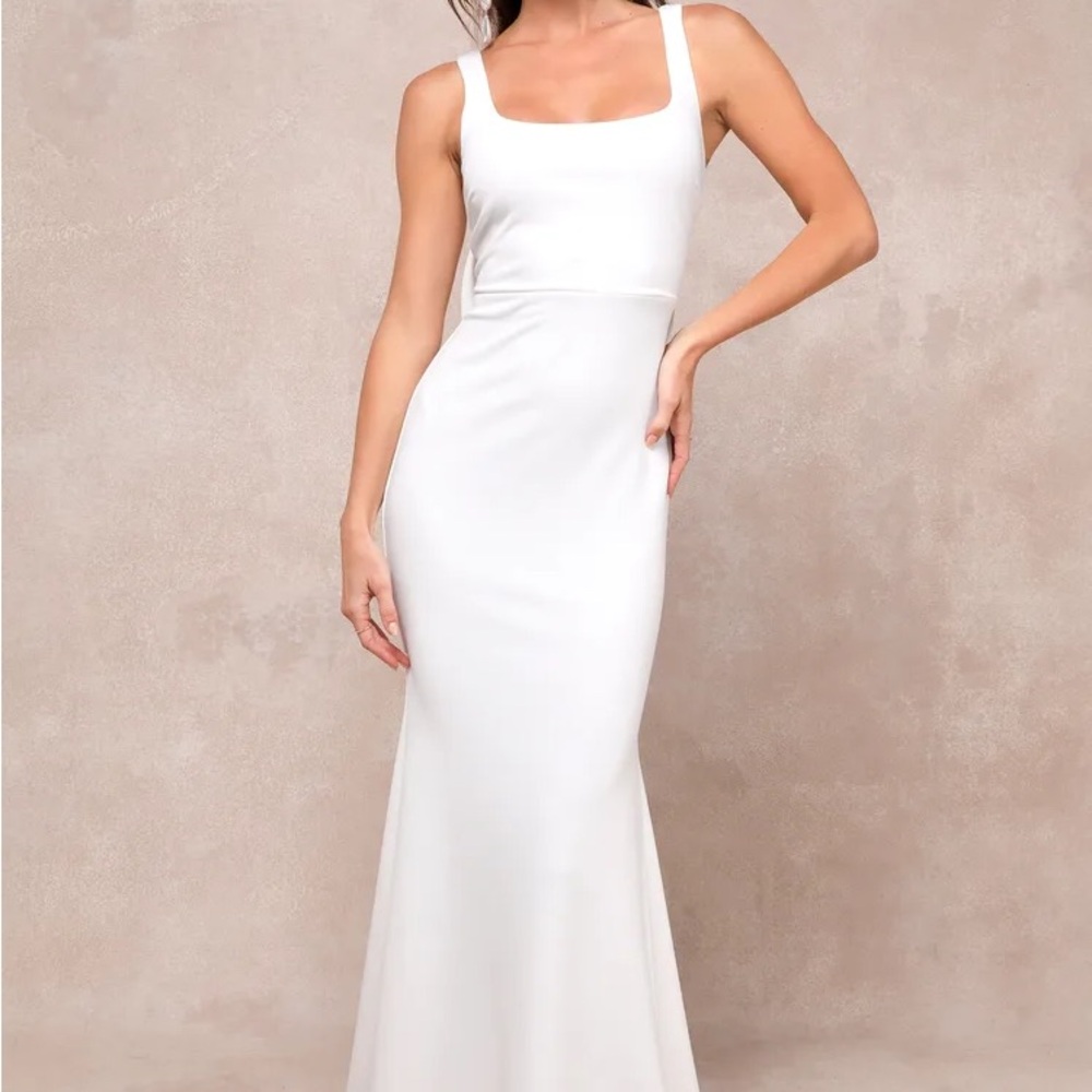 Lulus Loving Fate White Bow Square Neck Backless Maxi Dress